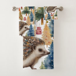 キュートヘッジホッグホリデーツリーズ バスタオルセット