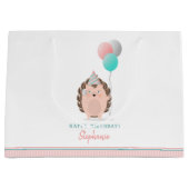 キュートヘッジホッグ誕生日 ラージペーパーバッグ (正面)