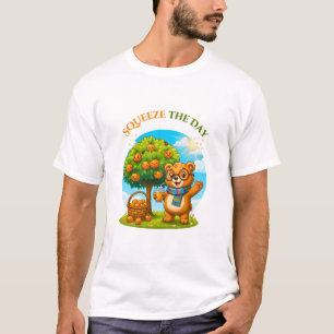 キュートベアとオレンジの木 - Squeeze The Day イラスト Tシャツ