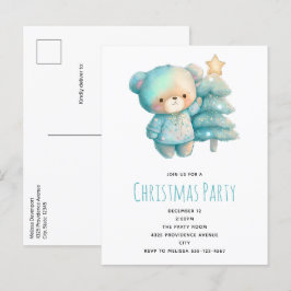 キュートベアとクリスマスツリー誕生日 インビテーションポストカード