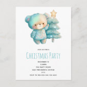 キュートベアとクリスマスツリー誕生日 インビテーションポストカード (正面)