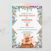 キュートベアギタ遊ーフローラ誕生日パーティーキッズ 招待状 (正面/裏面)