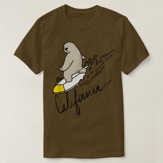 キュートベアサーフィンティーカリフォルニアベア州旗C Tシャツ (デザイン正面)