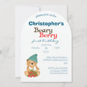 キュートベアストロベリーベリーファースト誕生日 招待状 (正面)