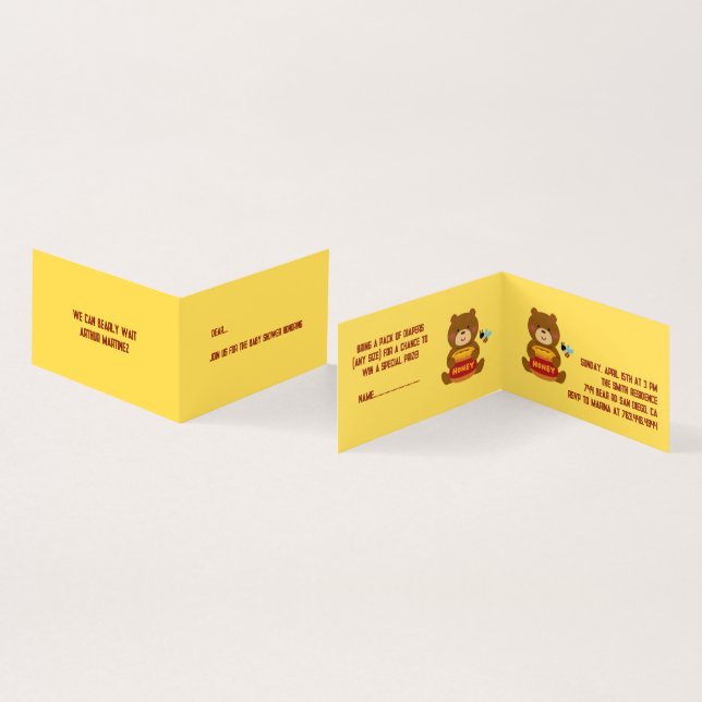 キュートベアテーマボーイベビーシャワー招待状 (内部&外部)