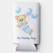 キュートベアテーマ少年の誕生日パーティー スリム缶クーラー (裏面)