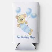 キュートベアテーマ少年の誕生日パーティー スリム缶クーラー (正面)