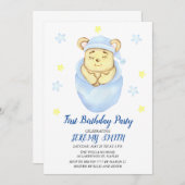 キュートベアテーマ少年の誕生日パーティー セーブザデート (正面/裏面)