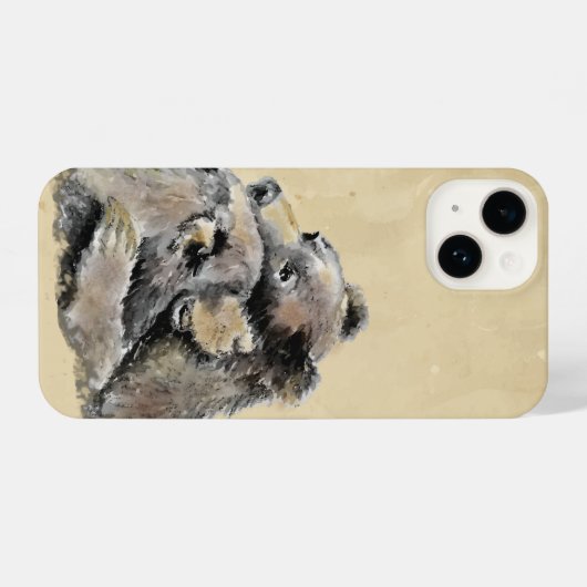 キュートベアハグズアニマル自然ワイルドライフアート iPhoneケース (裏面横)