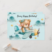 キュートベアハッピーバースデーフラットグリーティングカード カード (正面/裏面インサイチュ)
