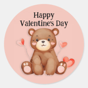 キュートベアハートバルーンハッピーバレンタインデー ラウンドシール