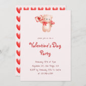 キュートベアハートバレンタインデーパーティの招待状 招待状 (正面/裏面)