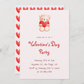 キュートベアハートバレンタインデーパーティの招待状 招待状 (正面/裏面)