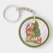 キュートベアファミリークリスマスツリー紙吹雪ホリデー キーホルダー (正面)