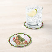 キュートベアファミリークリスマスツリー紙吹雪ホリデー ラウンドペーパーコースター (インサイチュ)