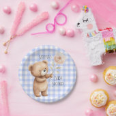 キュートベアフローラギンガムパターン男の赤ちゃんシャワー ペーパープレート (パーティー)