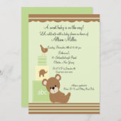 キュートベアベビーがニュートラルベビーシャワーを遮る 招待状 (正面/裏面)
