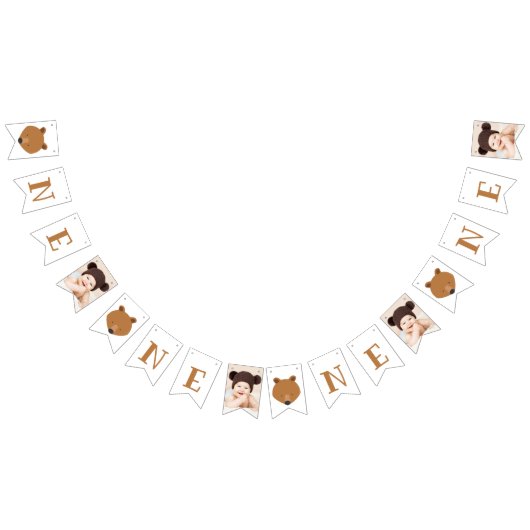 キュートベアワンフォトファースト誕生日 バンティングフラッグ (全)