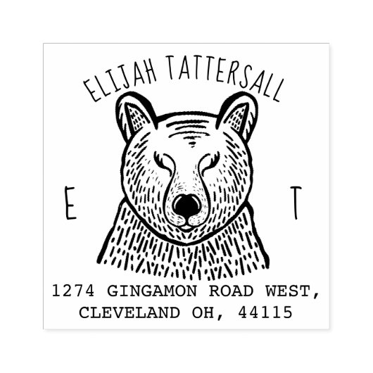 キュートベアーアニマルモノグラム&ネーム差出人住所 ラバースタンプ (インプリント)