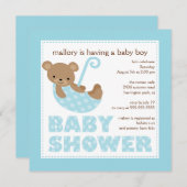 キュートベアーアンブレラボーイベビーシャワー招待状 招待状 (正面/裏面)