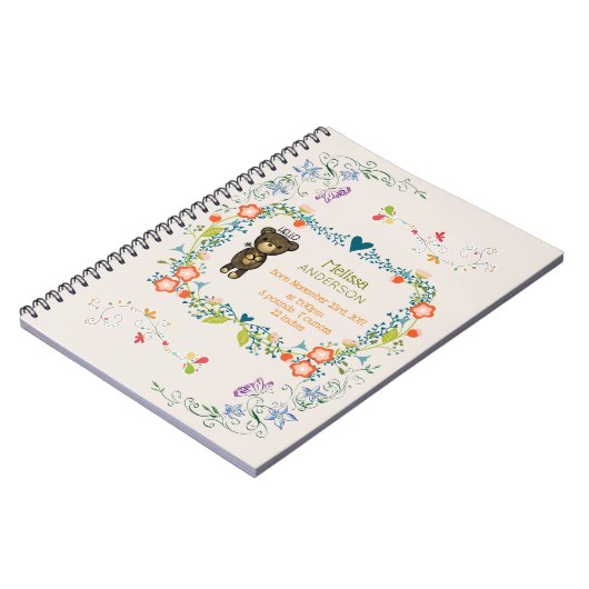 キュートベアーイエローフラワー&フローラリースベビー ノートブック (左側)