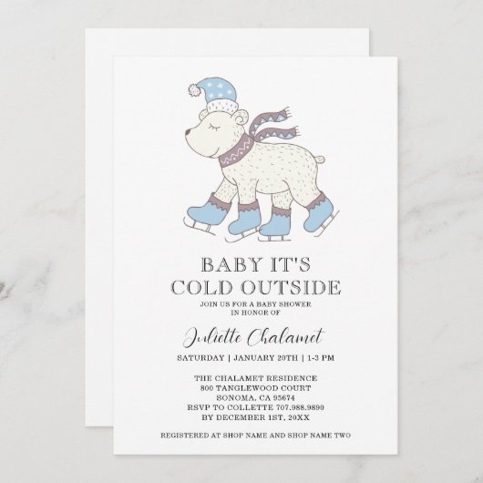 キュートベアーウィンターベビーシャワー招待状 招待状 (正面/裏面)