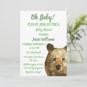 キュートベアーウッドランド動物グリーン男の赤ちゃんシャワー 招待状 (スタンド正面)