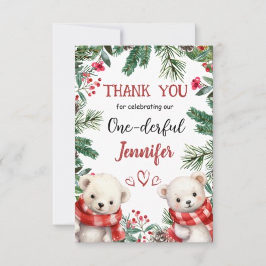 キュートベアークリスマス1°誕生日サンキューカード サンキューカード (正面)