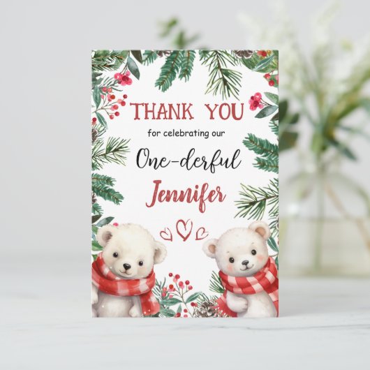 キュートベアークリスマス1°誕生日サンキューカード サンキューカード (スタンド正面)