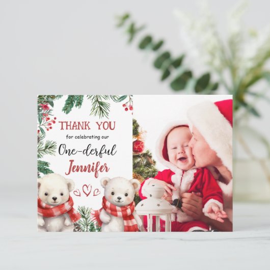 キュートベアークリスマス1°誕生日サンキューカード サンキューカード (スタンド正面)