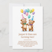 キュートベアーツインズ2nd誕生日パーティの招待状 招待状 (正面)