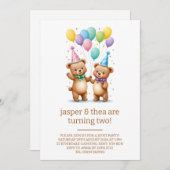 キュートベアーツインズ2nd誕生日パーティの招待状 招待状 (正面/裏面)