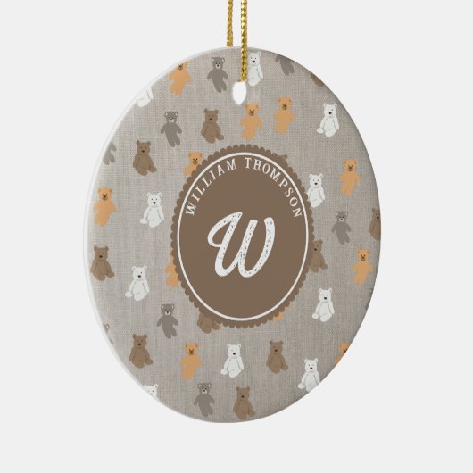 キュートベアーパターンイニシャルモノグラム セラミックオーナメント (右)
