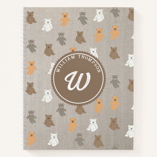 キュートベアーパターンイニシャルモノグラム ノートブック (正面)