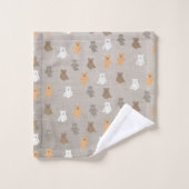 キュートベアーパターンイニシャルモノグラム バスタオルセット (ウォッシュタオル)