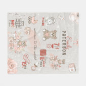 キュートベアーベビーガール誕生統計Saumon Gray フリースブランケット (正面(横))