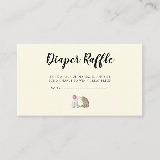 キュートベアーベビーシャワーおむつラッフルチケット エンクロージャーカード (正面)