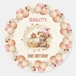 キュートベア秋誕生日ガールスティッカー ラウンドシール