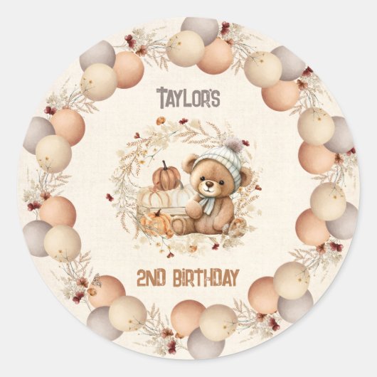 キュートベア秋誕生日シール ラウンドシール (正面)