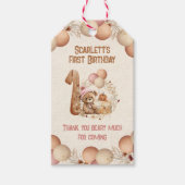 キュートベア秋1歳の誕生日ガールサンキュー ギフトタグ (正面)
