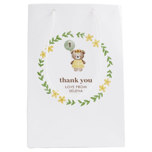 キュートベア誕生日 ミディアムペーパーバッグ (正面)