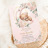 キュートベア赤面アイボリーフローラガールベビーシャワー 招待状