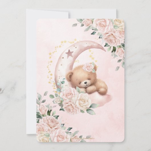 キュートベア赤面アイボリーフローラガールベビーシャワー 招待状 (裏面)