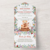 キュートベア遊ギターフローラウォーター色ベビーシャワー オールインワン招待状 (内側)