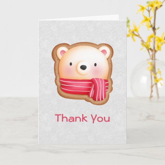 キュートベア顔レッドスカーフ&ロージー頬ありがとう カード (黄色い花)