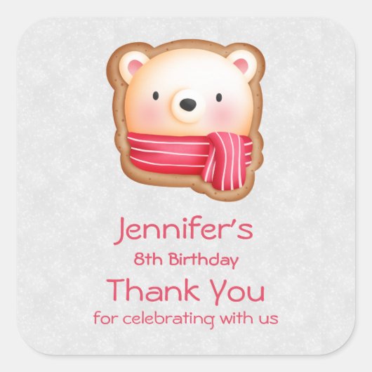 キュートベア顔レッドスカーフ&ロージー頬ありがとう スクエアシール (正面)