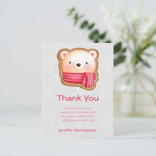 キュートベア顔レッドスカーフ&ロージー頬ありがとう ポストカード (スタンド正面)