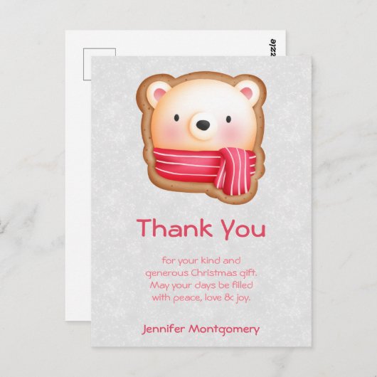 キュートベア顔レッドスカーフ&ロージー頬ありがとう ポストカード (正面/裏面)