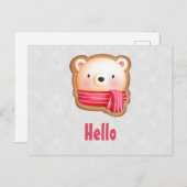 キュートベア顔レッドスカーフ&ロージー頬こんにちは ポストカード (正面/裏面)