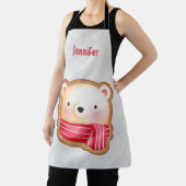 キュートベア顔レッドスカーフ&ローズチーククリスマス エプロン (インサイチュ)